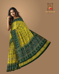 Green Yellow Single Ikat Semi Patan Patola Saree