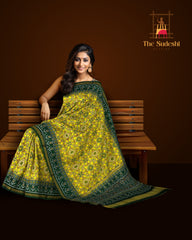Green Yellow Single Ikat Semi Patan Patola Saree
