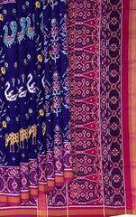 Rani Pink Navy Blue Single Ikat Semi Patan Patola Saree