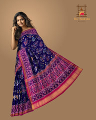 Rani Pink Navy Blue Single Ikat Semi Patan Patola Saree