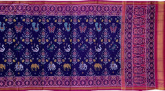 Rani Pink Navy Blue Single Ikat Semi Patan Patola Saree