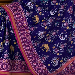 Rani Pink Navy Blue Single Ikat Semi Patan Patola Saree