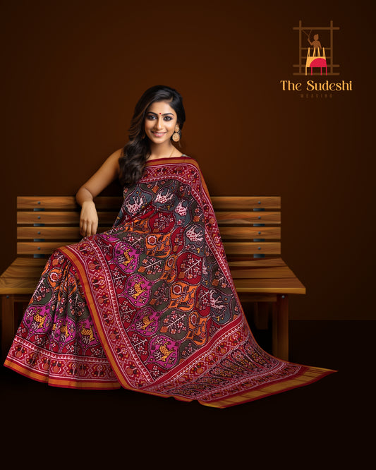 Multi Color Single Ikat Semi Patan Patola Saree