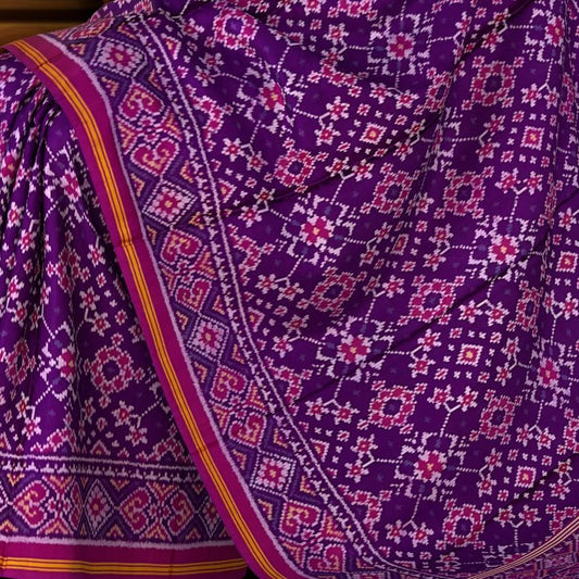 Wine Color Single Ikat Semi Patan Patola Saree