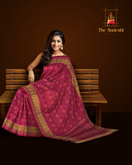 Pink Red Single Ikat Rajkot Patola Saree with Dual Tone