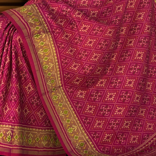 Pink Red Single Ikat Rajkot Patola Saree with Dual Tone