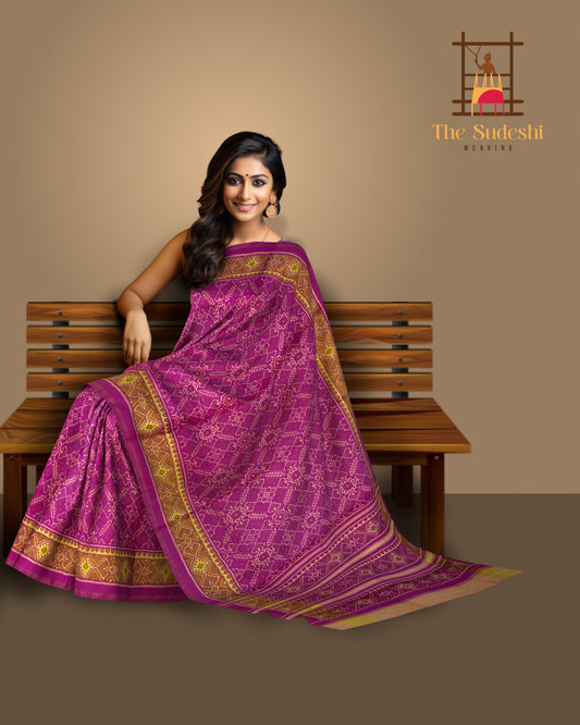 Baby Pink Single Ikat Rajkot Patola Saree