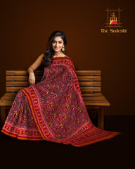 Maroon Bandhani Design Flower Single Ikat Semi Patan Patola Saree
