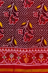 Maroon Bandhani Design Flower Single Ikat Semi Patan Patola Saree