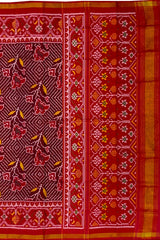 Maroon Bandhani Design Flower Single Ikat Semi Patan Patola Saree