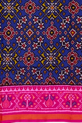 Navy Blue Navratna Border Pallu Pink Ghughro Single Ikat Semi Patan Patola Saree