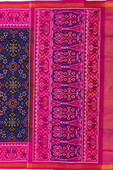 Navy Blue Navratna Border Pallu Pink Ghughro Single Ikat Semi Patan Patola Saree