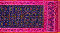 Navy Blue Navratna Border Pallu Pink Ghughro Single Ikat Semi Patan Patola Saree