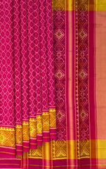 Pink Daliyabhat Border Pallu Chelari Single Ikat Rajkot Patola Saree