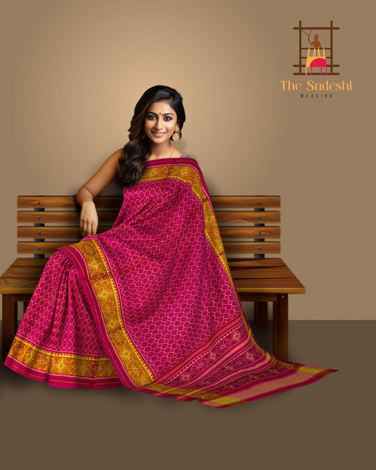 Pink Daliyabhat Border Pallu Chelari Single Ikat Rajkot Patola Saree