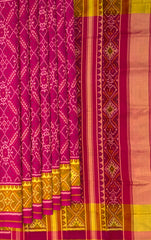 Pink Manekchowk Border Pallu Chelari Single Ikat Rajkot Patola Saree
