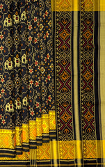 Black Navratna Hathi Border Pallu Chelari Single Ikat Rajkot Patola Saree