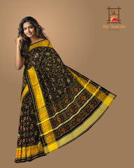 Black Navratna Hathi Border Pallu Chelari Single Ikat Rajkot Patola Saree