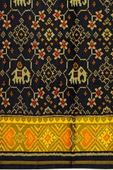 Black Navratna Hathi Border Pallu Chelari Single Ikat Rajkot Patola Saree