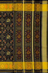 Black Navratna Hathi Border Pallu Chelari Single Ikat Rajkot Patola Saree