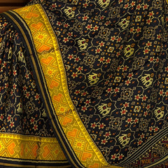 Black Navratna Hathi Border Pallu Chelari Single Ikat Rajkot Patola Saree