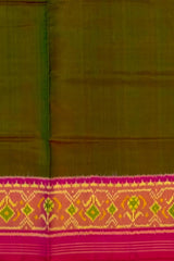 Mahendi Green Galo Border Pallu Pink Ghughro Design Single Ikat Rajkot Patola Saree