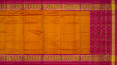 Mustard Yellow Galo Border Pallu Pink Ghughro Design Single Ikat Rajkot Patola Saree