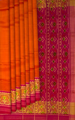 Dark Mustard Galo Border Pallu Pink Ghughro Design Single Ikat Rajkot Patola Saree