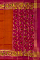 Dark Mustard Galo Border Pallu Pink Ghughro Design Single Ikat Rajkot Patola Saree
