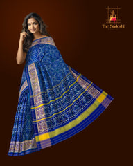 Green Blue Manekchowk Border Pallu Ghughro (White Design) Single Ikat Rajkot Patola Saree