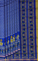 Royal Blue Zig Zag Laheriya Skirt Hathi Border Pallu Ghughro (LP) Single Ikat Rajkot Patola Saree