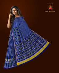 Royal Blue Zig Zag Laheriya Skirt Hathi Border Pallu Ghughro (LP) Single Ikat Rajkot Patola Saree