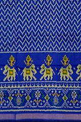 Royal Blue Zig Zag Laheriya Skirt Hathi Border Pallu Ghughro (LP) Single Ikat Rajkot Patola Saree