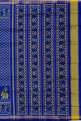 Royal Blue Zig Zag Laheriya Skirt Hathi Border Pallu Ghughro (LP) Single Ikat Rajkot Patola Saree