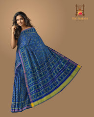 Green Blue Chandabhat Border Pallu Ghughro (LP) Single Ikat Rajkot Patola Saree