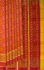 Mustard Pink Pan Chanda Border Pallu Chelari Single Ikat Rajkot Patola Saree