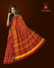 Mustard Pink Pan Chanda Border Pallu Chelari Single Ikat Rajkot Patola Saree