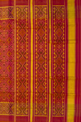 Mustard Pink Pan Chanda Border Pallu Chelari Single Ikat Rajkot Patola Saree