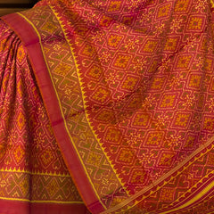 Mustard Pink Pan Chanda Border Pallu Chelari Single Ikat Rajkot Patola Saree