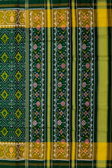 Dark Green Pan Chanda Border Pallu Ghughro (White Design) Single Ikat Rajkot Patola Saree
