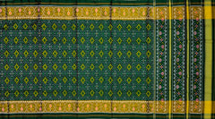 Dark Green Pan Chanda Border Pallu Ghughro (White Design) Single Ikat Rajkot Patola Saree