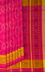 Pink Manekchowk Border Pallu Chelari Single Ikat Rajkot Patola Saree