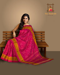 Pink Manekchowk Border Pallu Chelari Single Ikat Rajkot Patola Saree