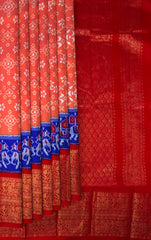 Bright Orange and Red Navaratna Pochampalli Saree