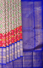 White and Blue Rajasthan Design Pochampalli Saree