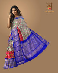 White and Blue Rajasthan Design Pochampalli Saree