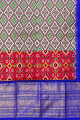 White and Blue Rajasthan Design Pochampalli Saree