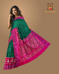 Dark Green and Pink Pochampalli Saree