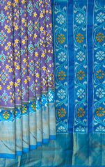Lavender and Sky Blue Kaddi Border Single Ikat Handloom Pochampally Saree