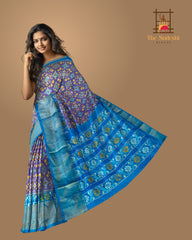 Lavender and Sky Blue Kaddi Border Single Ikat Handloom Pochampally Saree